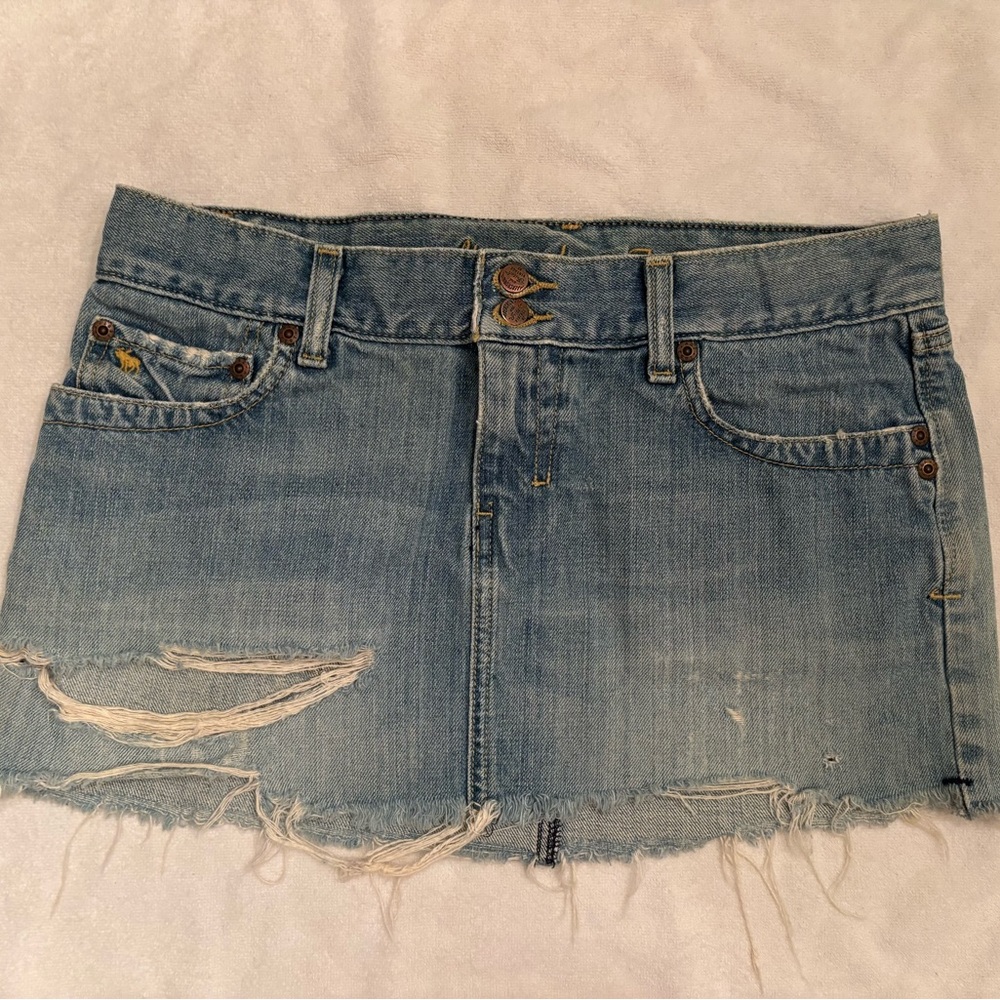 Abercrombie & Fitch distressed blue denim cutoff skirt, size 2